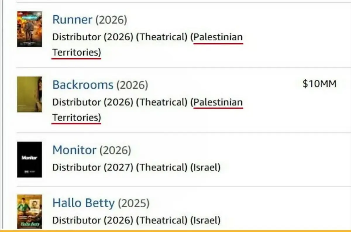 To IMDB αντικατέστησε το Ισραήλ με το Παλαιστινιακά εδάφη, σε ορισμένες καταχωρήσεις