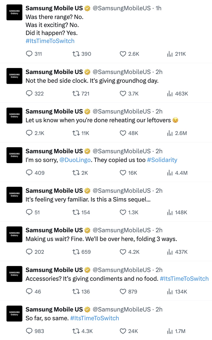 Οι αναρτήσεις της Samsung κατά της Apple στο X