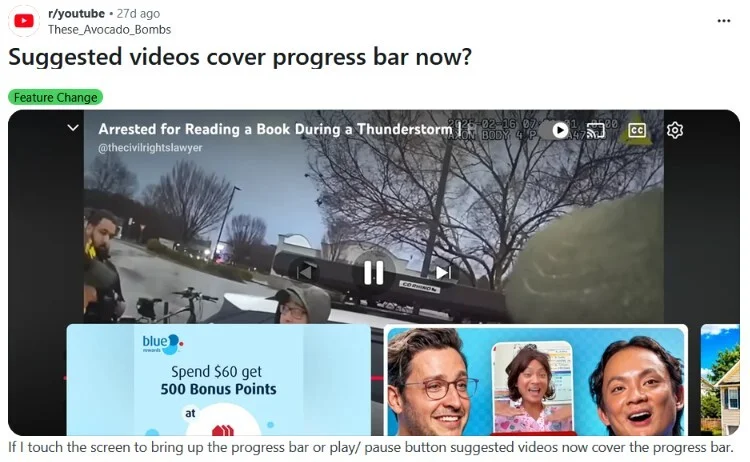 Screenshot από το Bug του YouTube