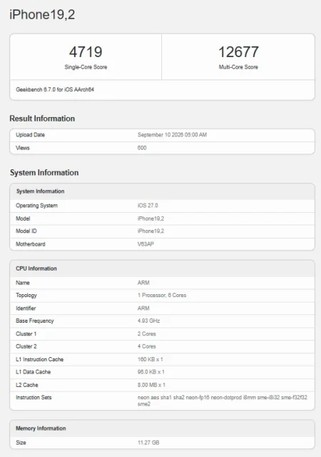 iPhone 18 Pro Geekbench