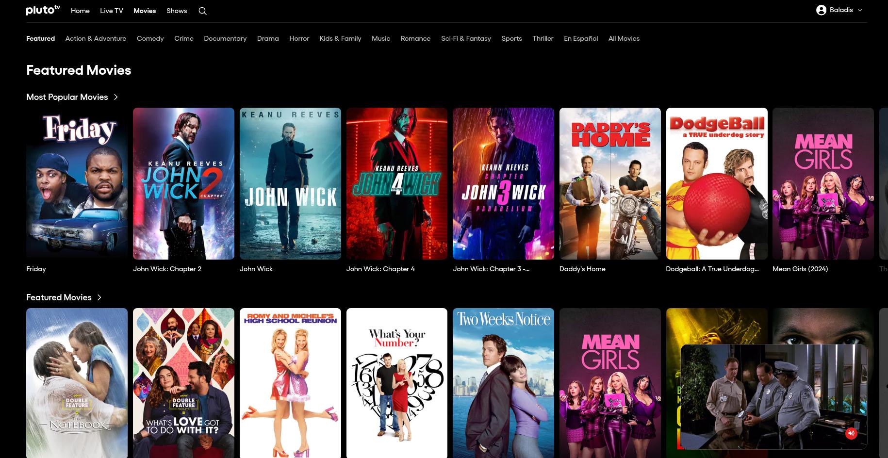 Η εικόνα δείχνει το Pluto TV να παίζει περιεχόμενο στον υπολογιστή του techmaniacs.gr.