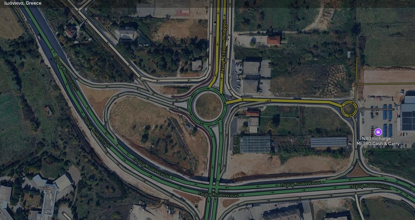 Εικόνα από Waze που δείχνει κεντρικό κόμβο στη περιοχή των Ιωαννίνων
