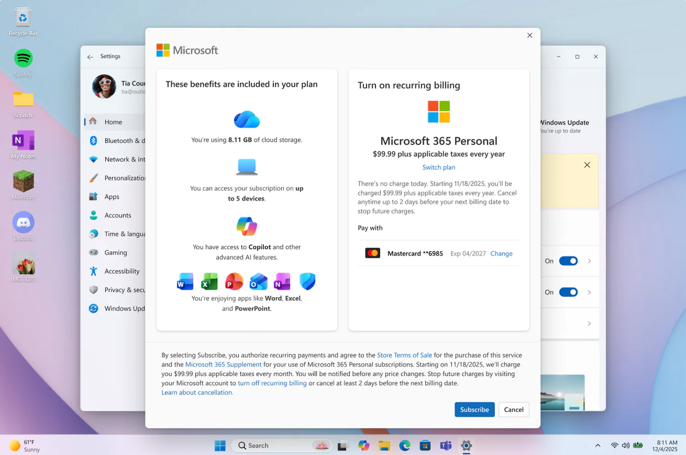 Η νέα ενότητα διαχείρισης της συνδρομής Microsoft 365 στα Windows 11 26340.967