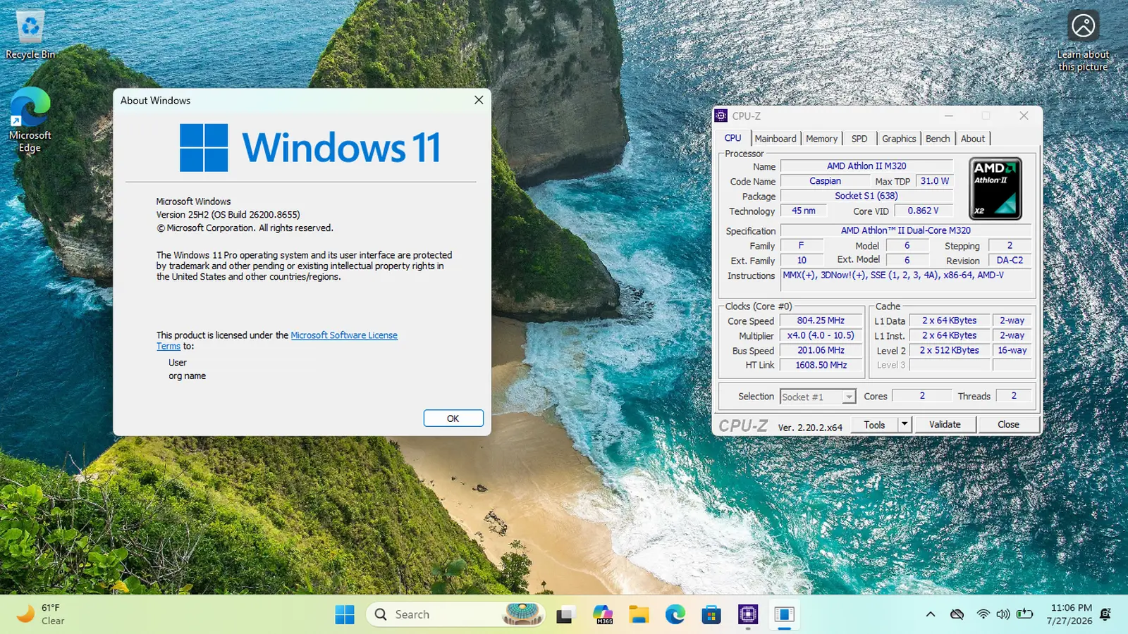 Windows 11 26H2 σε υπολογιστή με AMD Athlon II M320