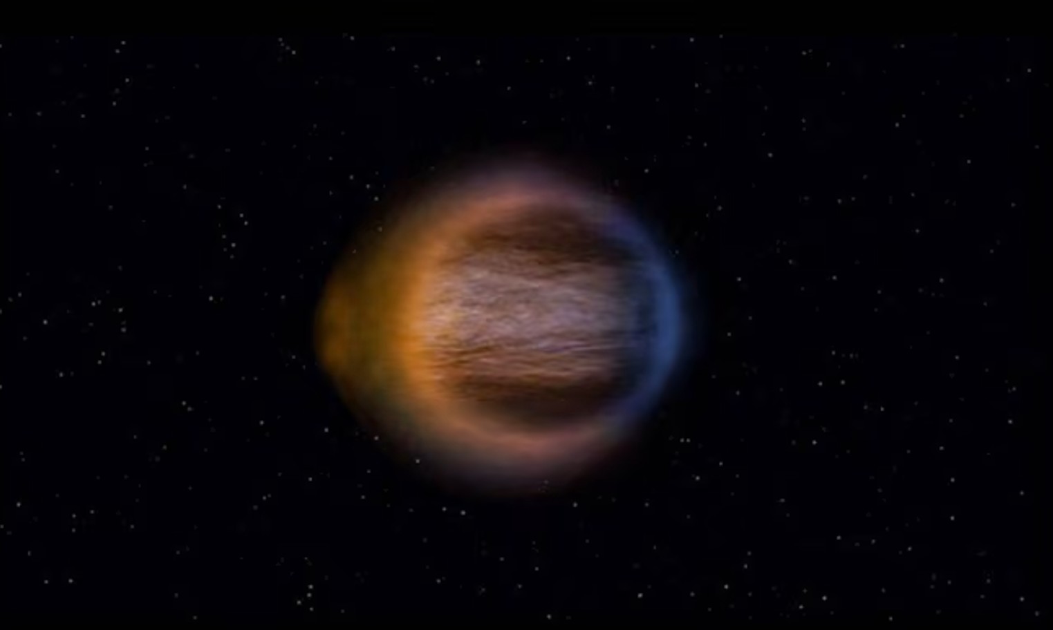 Καλλιτεχνική απεικόνιση του WASP-17b που παρουσιάζει την ανομοιόμορφη κατανομή της ατμόσφαιράς του.. (Πηγή: Hannah Wakeford)