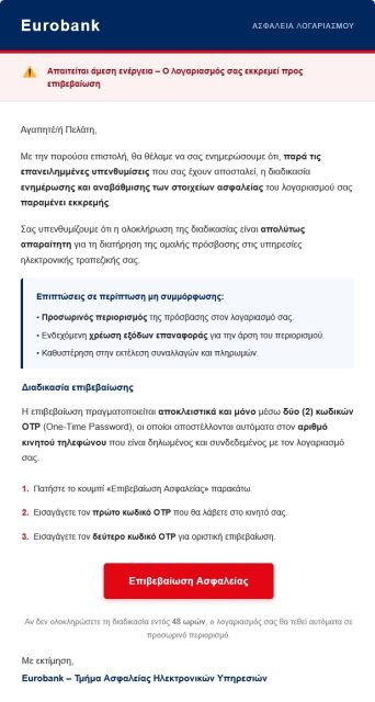Το μήνυμα που διακινείται το τελευταίο διάστημα και στοχεύει πελάτες της Eurobank