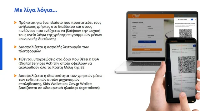 Η εικόνα παρουσιάζει με λίγα λόγια τις συνέπειες του νομοσχεδίου για την απαγόρευση πρόσβασης ανηλίκων στα social media και την επαλήθευση ηλικίας στην Ελλάδα. Και προέρχεται από το επίσημο PDF ενημέρωσης δημοσιογράφων που στάλθηκε στο techmaniacs.gr από το Υπουργείο Ψηφιακής Διακυβέρνησης.