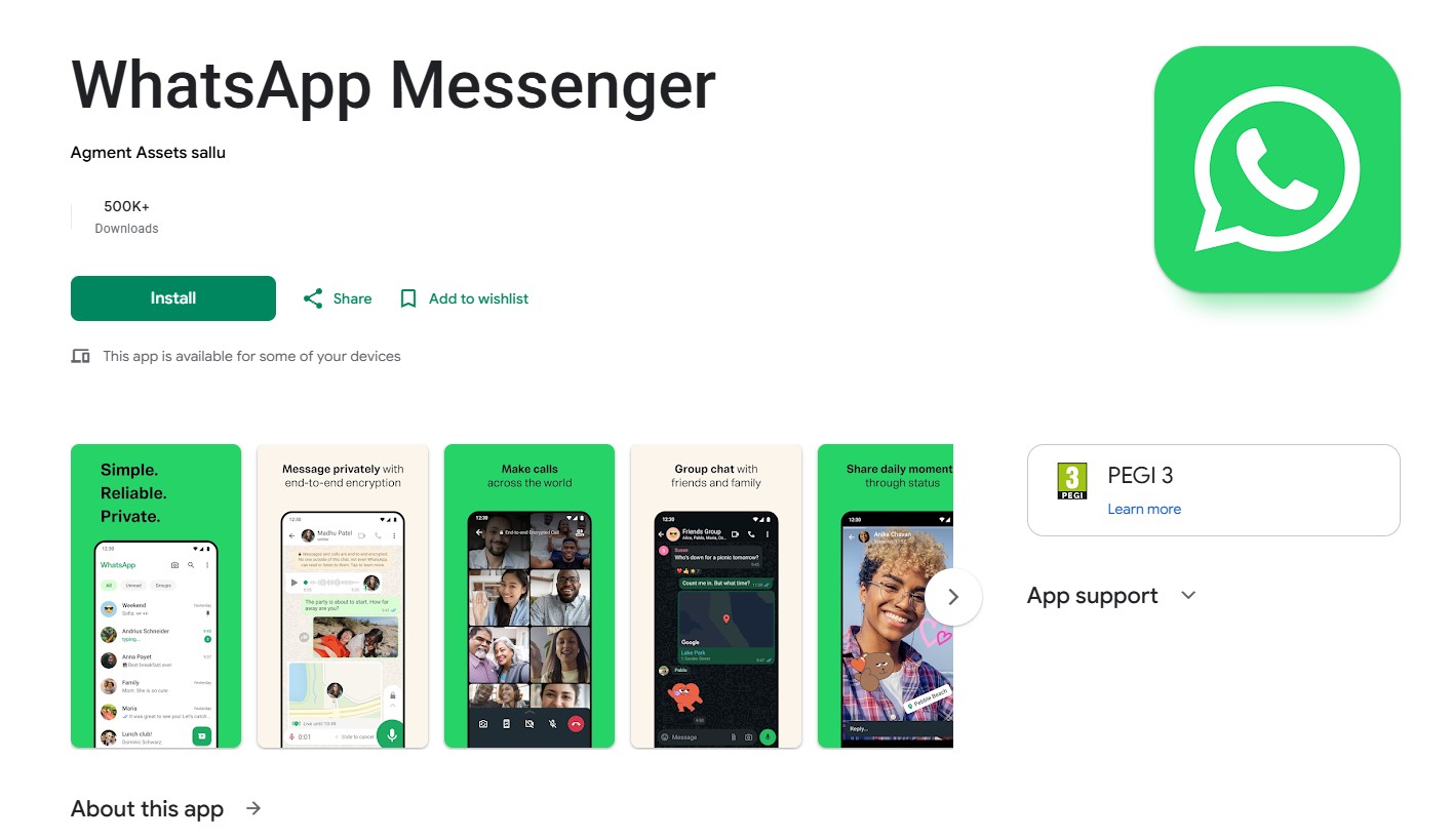 Πλαστό WhatsApp στο Google Play Store που εμφανίζεται στα sponsored αποτελέσματα αναζήτησης